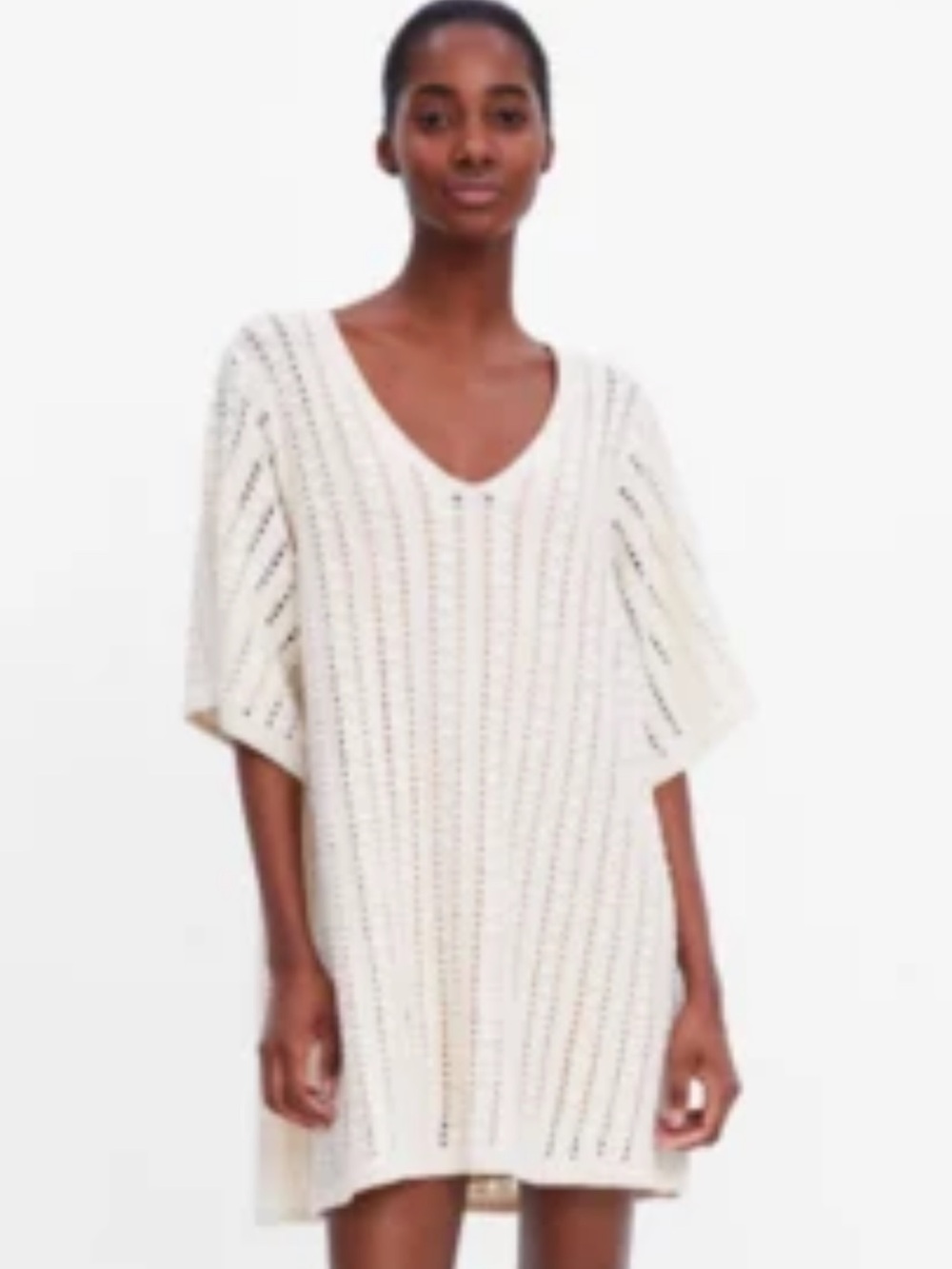 Zara Cream Open-Knit V-Neck Cover-Up